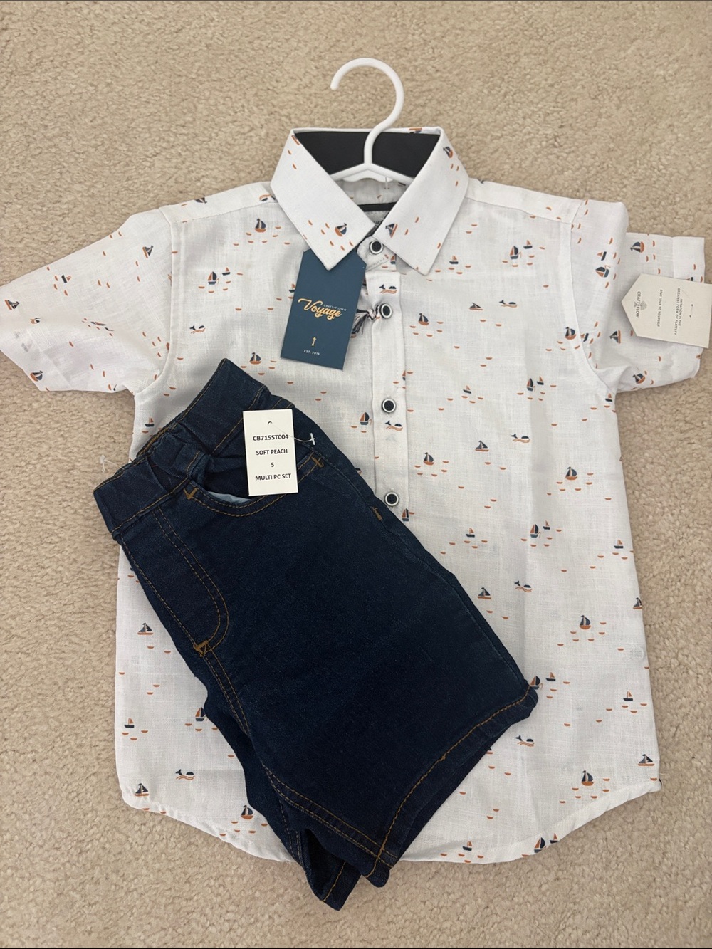 Voyage White Sailboat-Print Button Down Shirt for Kids